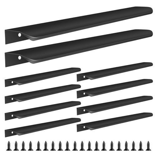 Malimali 10 Pack Black Finger Edge Pulls for Wardrobe Cabinets 1181 Drawer Pulls Kitchen Cabinet Handles Modern Aluminum Concealed Tab Pulls for Closet Door Matte Black - Image 1