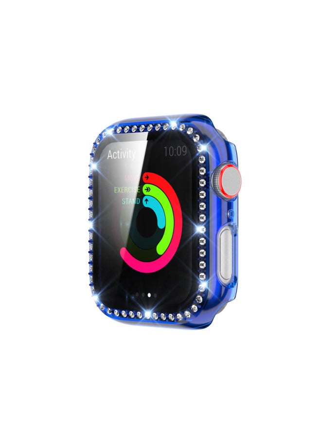For Apple Iwatch7 Generation Diamond Encrusted Protective Shell For Apple 5/6 Generation Candy Transparent Color PC Tempered Film One-piece Shell-Color:Transparent Blue-Exterior Dimension:42mm - Image 4