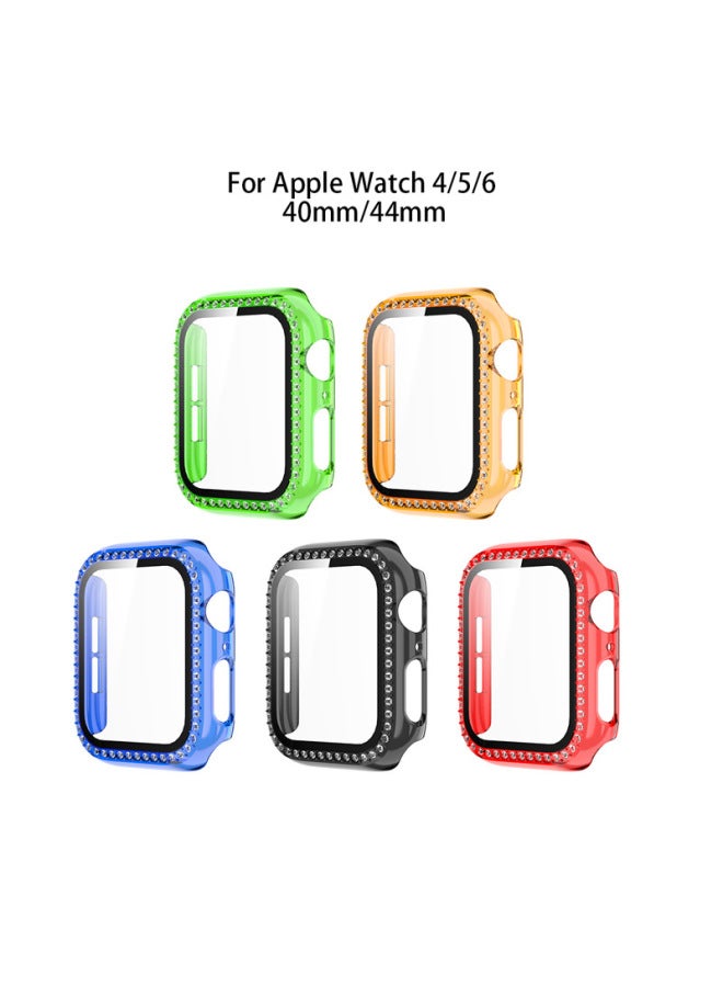 For Apple Iwatch7 Generation Diamond Encrusted Protective Shell For Apple 5/6 Generation Candy Transparent Color PC Tempered Film One-piece Shell-Color:Transparent Blue-Exterior Dimension:42mm - Image 2