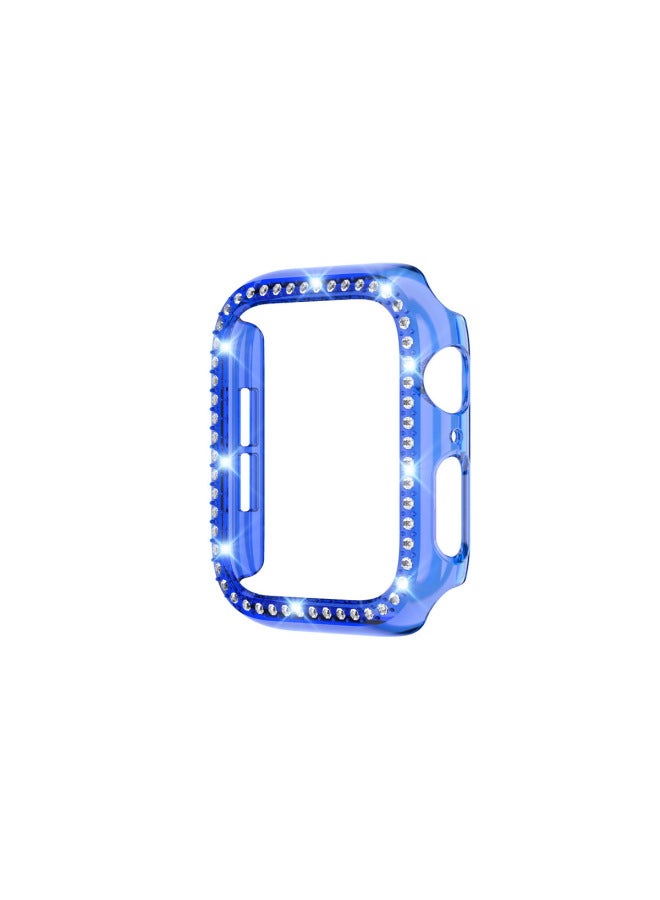 For Apple Iwatch7 Generation Diamond Encrusted Protective Shell For Apple 5/6 Generation Candy Transparent Color PC Tempered Film One-piece Shell-Color:Transparent Blue-Exterior Dimension:42mm - Image 1