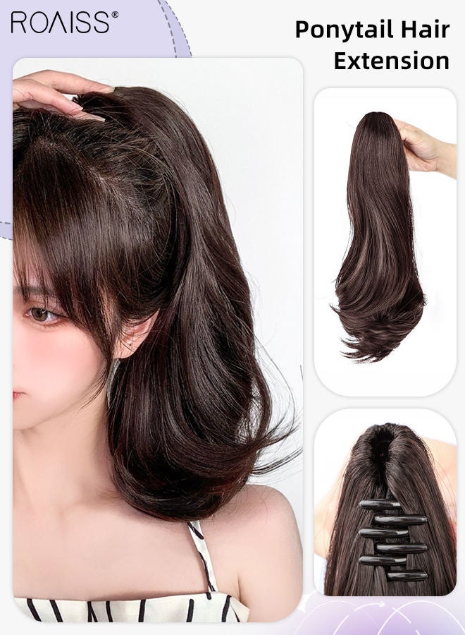 رويس وصلات شعر ذيل فرس مجعدة مايكرو كيرل، شعر ذيل حصان مستعار طبيعي بمشبك مخلب صغير، وصلة إطالة شعر، قطعة شعر صناعية للنساء والفتيات، تسريحة شعر ناعمة للاستخدام اليومي، 40 سم - بني داكن - Image 1