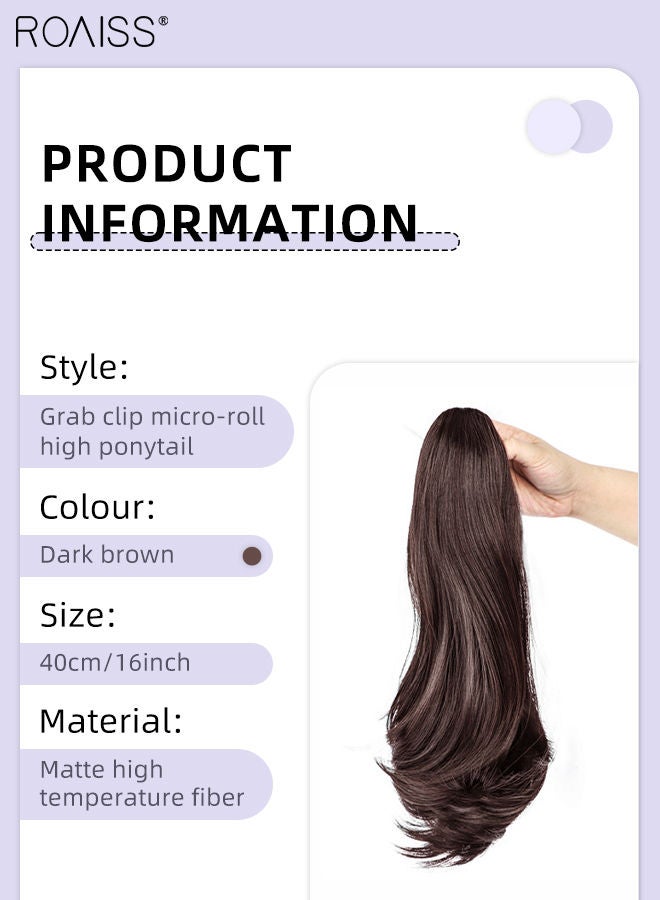 رويس وصلات شعر ذيل فرس مجعدة مايكرو كيرل، شعر ذيل حصان مستعار طبيعي بمشبك مخلب صغير، وصلة إطالة شعر، قطعة شعر صناعية للنساء والفتيات، تسريحة شعر ناعمة للاستخدام اليومي، 40 سم - بني داكن - Image 3