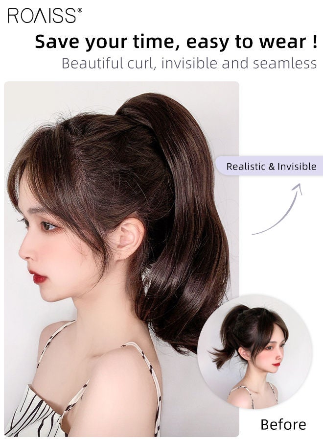 رويس وصلات شعر ذيل فرس مجعدة مايكرو كيرل، شعر ذيل حصان مستعار طبيعي بمشبك مخلب صغير، وصلة إطالة شعر، قطعة شعر صناعية للنساء والفتيات، تسريحة شعر ناعمة للاستخدام اليومي، 40 سم - بني داكن - Image 2