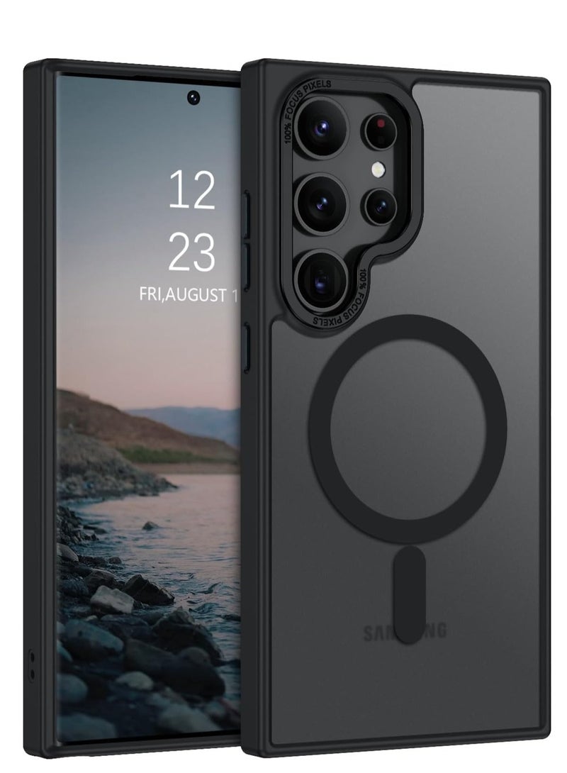 ESCASE for Samsung S25 Ultra Case, Compatible with MagSafe, Magnetic Translucent Matte Back Shockproof Cover with Strong Magnet, Slim Thin Full Protection Phone Case for Galaxy S25 Ultra 5G (Black) - Image 1