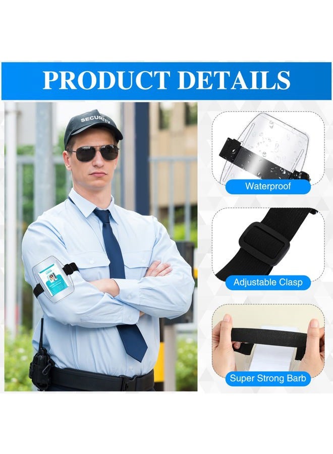 Sherr 100 Pcs Arm Badge Holder Armband ID Card Holder with Black Adjustable Strap Fastener Armband Pass Holder Clear Plastic Display Name Tag Holder for Work Postcard Ski Pass Office Business Supplies - Image 3