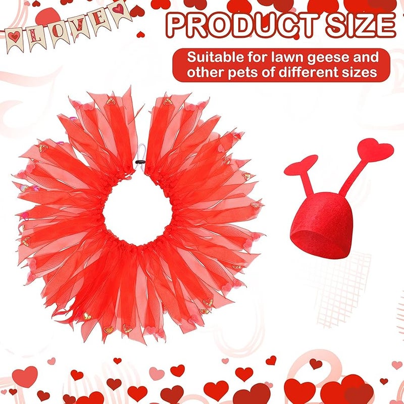 Valentine's Day Porch Goose Outfits for Plastic Goose 23'' Lawn Goose Statue Clothes Heart Goose Hat and Tutu Collar Plastic Goose Costume for Valentine's Day Patio Yard Outdoor - Image 2