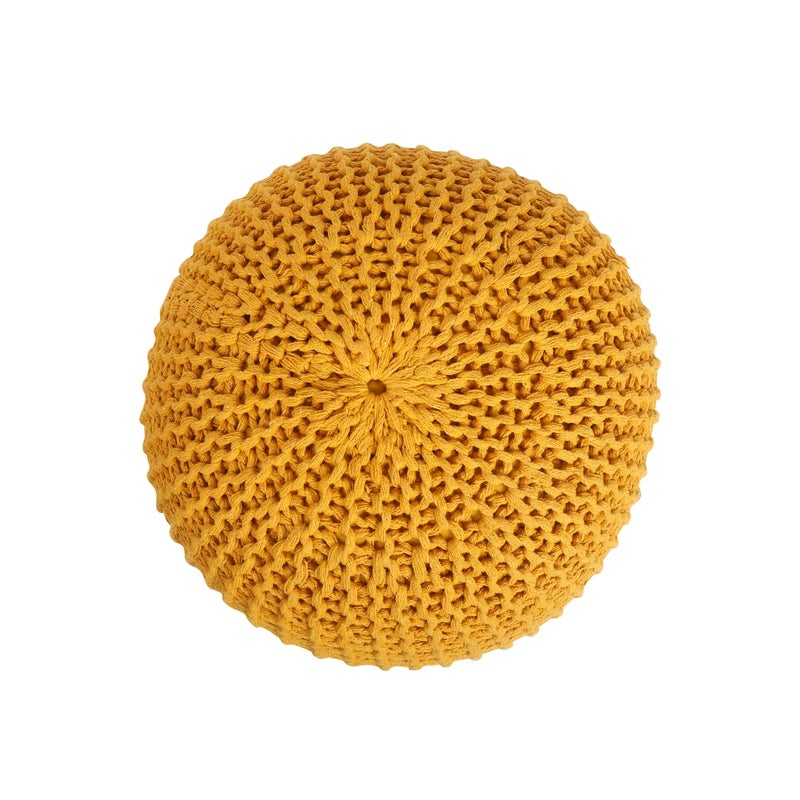 THE HOME CO. Enhance your home style The Home Co Designs Hand Knitted Heavy Cotton Rope Beans Filled Round Oval Pouf Pouffe Designed for Living RoomFoot Rest Yellow - Image 4