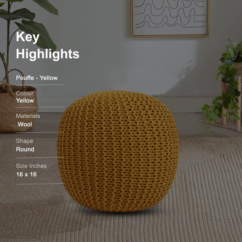THE HOME CO. Enhance your home style The Home Co Designs Hand Knitted Heavy Cotton Rope Beans Filled Round Oval Pouf Pouffe Designed for Living RoomFoot Rest Yellow - Image 5