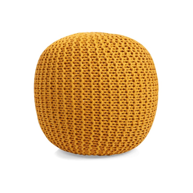 THE HOME CO. Enhance your home style The Home Co Designs Hand Knitted Heavy Cotton Rope Beans Filled Round Oval Pouf Pouffe Designed for Living RoomFoot Rest Yellow - Image 3