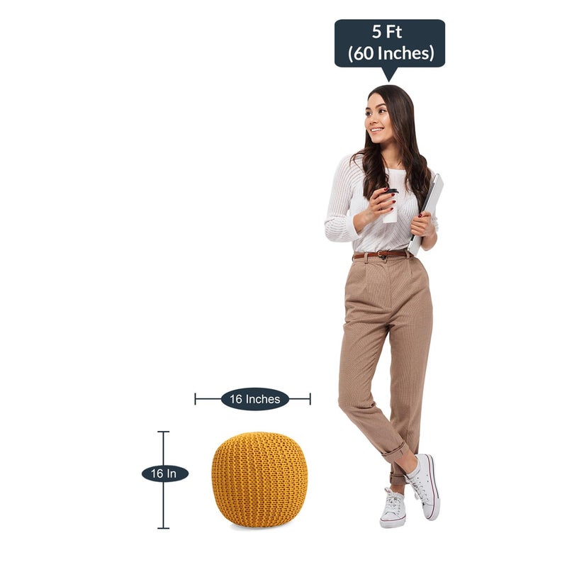 THE HOME CO. Enhance your home style The Home Co Designs Hand Knitted Heavy Cotton Rope Beans Filled Round Oval Pouf Pouffe Designed for Living RoomFoot Rest Yellow - Image 2