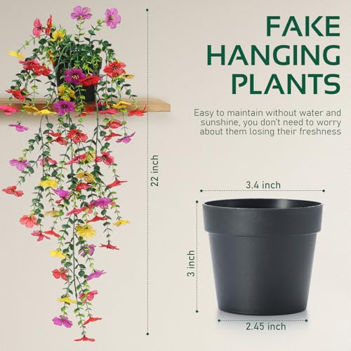 FAVOWREATH Fake Plants Hanging Artificial Potted Faux Eucalyptus Plants and Flowers for Modern Boho Farmhouse Bathroom Office Desk Wall Book Shelf Living Room Aesthetic Decor Indoor (Colorful) - Image 3