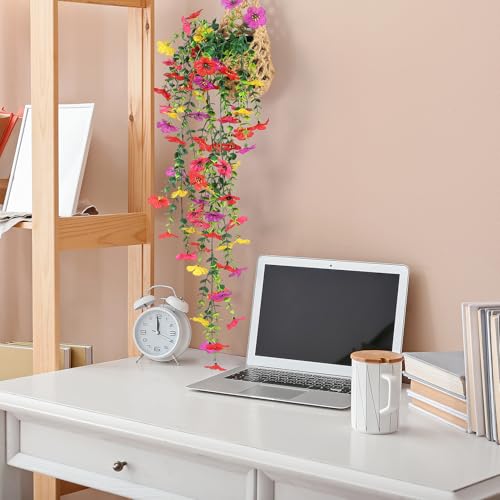 FAVOWREATH Fake Plants Hanging Artificial Potted Faux Eucalyptus Plants and Flowers for Modern Boho Farmhouse Bathroom Office Desk Wall Book Shelf Living Room Aesthetic Decor Indoor (Colorful) - Image 4