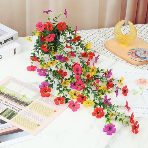 FAVOWREATH Fake Plants Hanging Artificial Potted Faux Eucalyptus Plants and Flowers for Modern Boho Farmhouse Bathroom Office Desk Wall Book Shelf Living Room Aesthetic Decor Indoor (Colorful) - Image 2