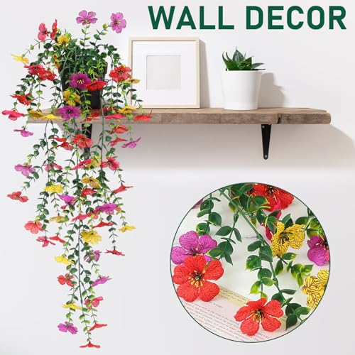 FAVOWREATH Fake Plants Hanging Artificial Potted Faux Eucalyptus Plants and Flowers for Modern Boho Farmhouse Bathroom Office Desk Wall Book Shelf Living Room Aesthetic Decor Indoor (Colorful) - Image 5