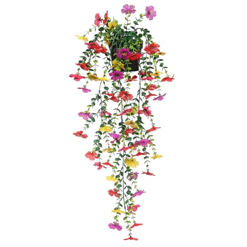 FAVOWREATH Fake Plants Hanging Artificial Potted Faux Eucalyptus Plants and Flowers for Modern Boho Farmhouse Bathroom Office Desk Wall Book Shelf Living Room Aesthetic Decor Indoor (Colorful) - Image 1