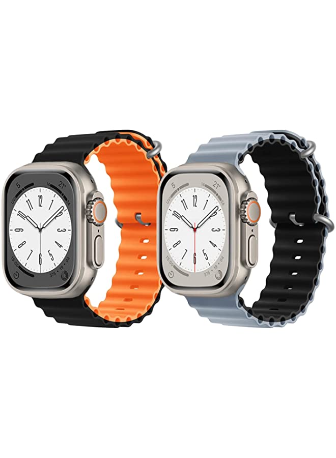 IAF Silicone Ocean Band Strap for Apple Watch Ultra 8 49mm Black/Orange Double Side Strap with Light Blue/Black Double Side Strap Set of 2