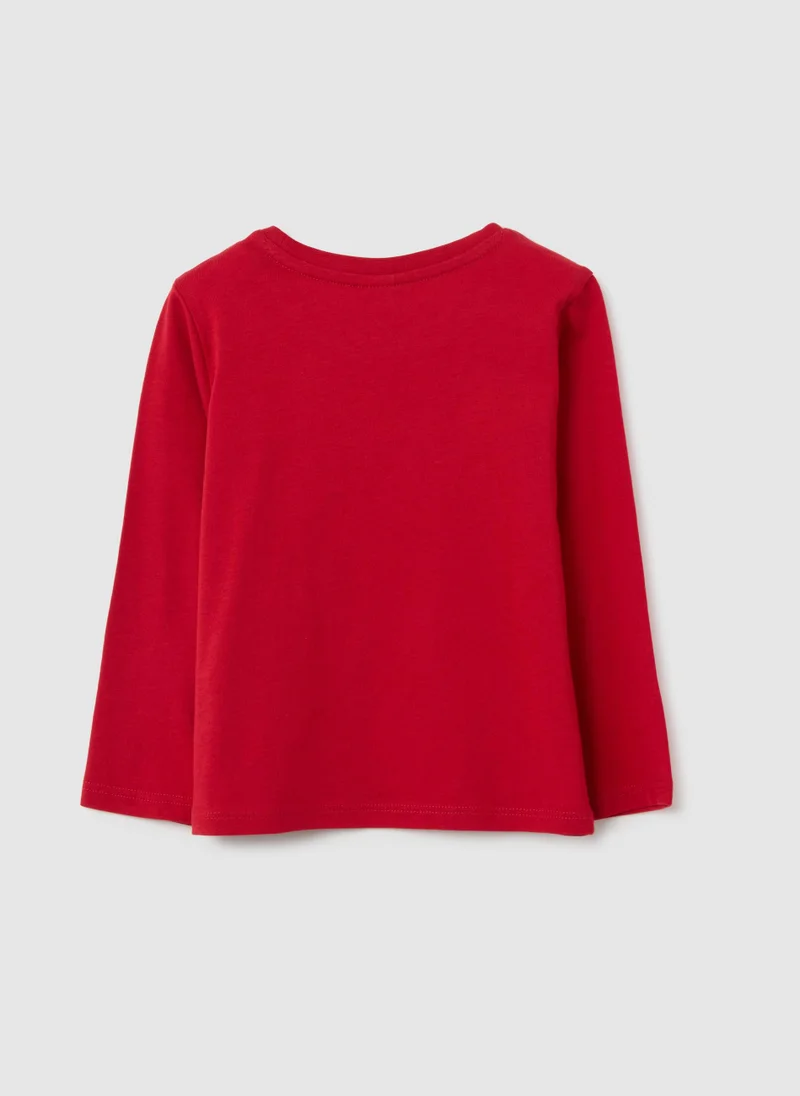 او في اس REGULAR FIT PURE COTTON RED BABY GIRL TOP WITH EMBROIDERED BOWS