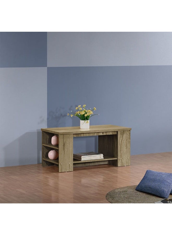 DANUBE HOME Athens Coffee Table With Open Shelves Modern And Stylish Living Room Table Durable Wooden Coffee Table With Storage Elegant Home DÃ©cor Space-Saving Design - Light Oak  - Image 2