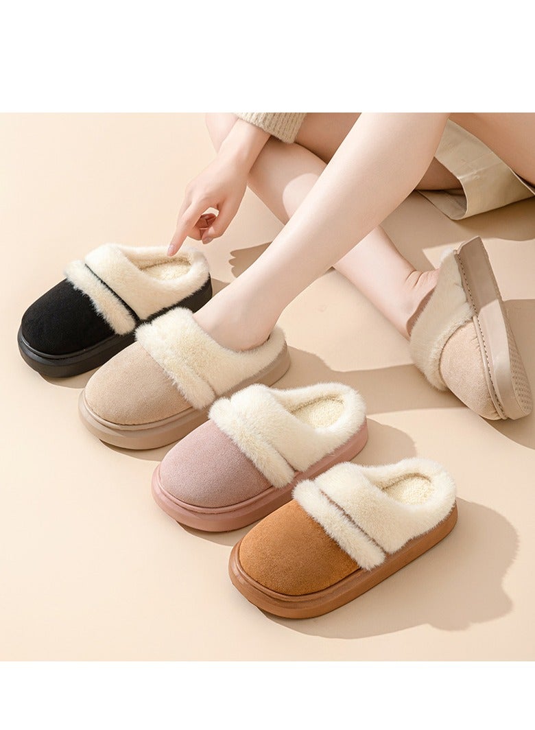 A Pair Of Warm And Comfortable Winter Cotton Slippers, Simple And Stylish Indoor Shoes, Warm Anti-Slip Thick Sole Slippers That Can Be Worn Outdoors, Round Toe，Size：38-39，Pink - Image 4