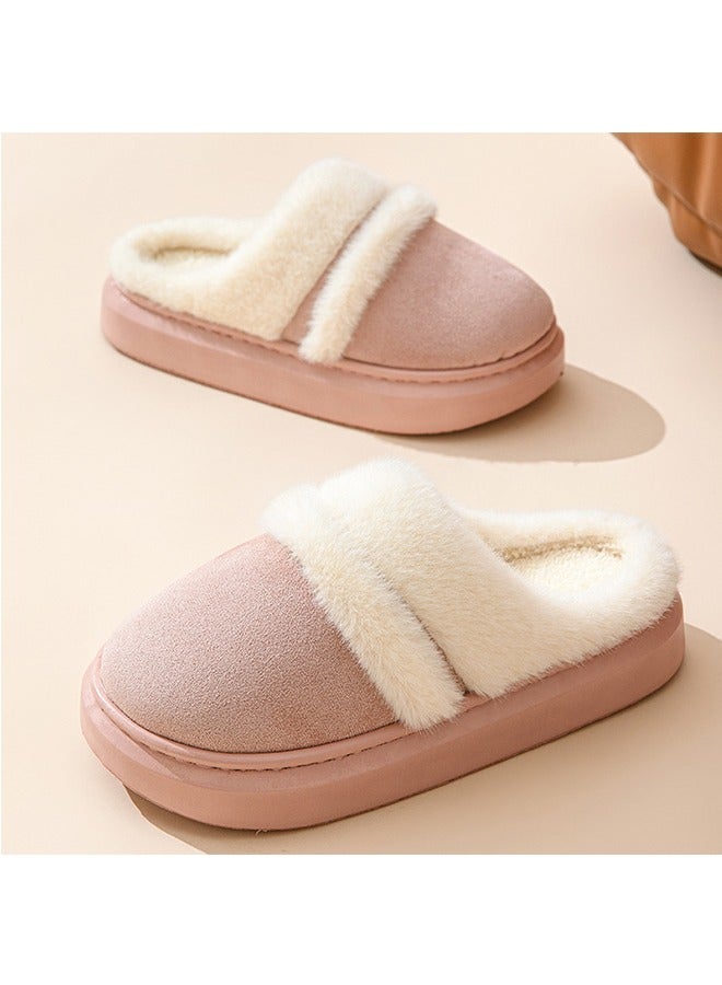 A Pair Of Warm And Comfortable Winter Cotton Slippers, Simple And Stylish Indoor Shoes, Warm Anti-Slip Thick Sole Slippers That Can Be Worn Outdoors, Round Toe，Size：38-39，Pink - Image 2