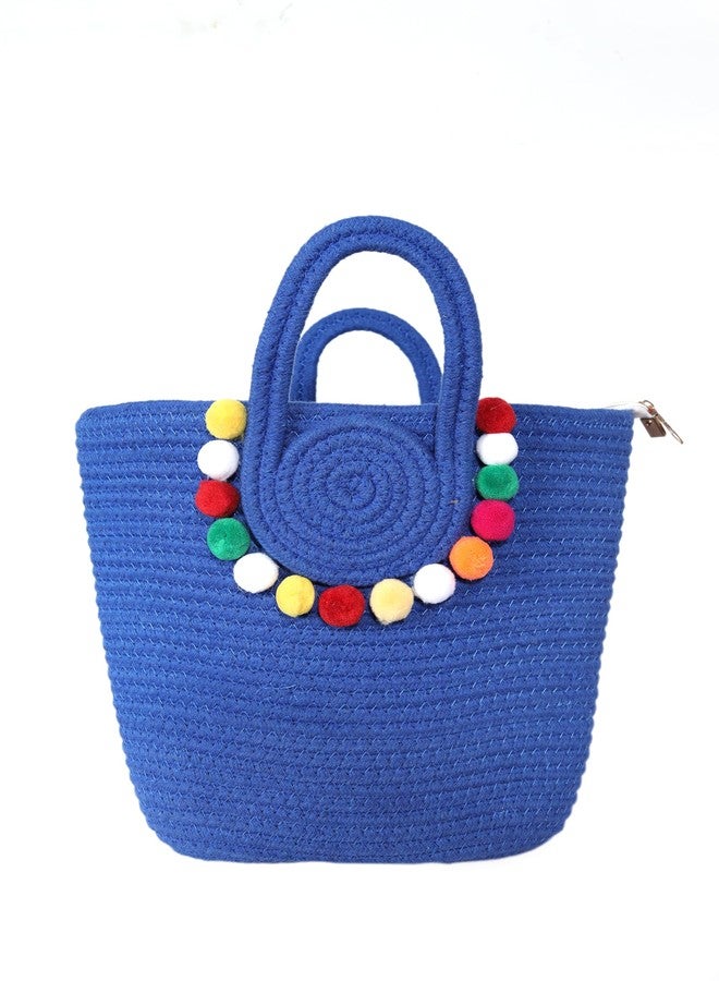AARVYAN Women’s Jute Handbag - Eco-Friendly Casual Tote Bag for Daily Use, Office, Shopping & Travel - Lightweight Shoulder Bag with Spacious Compartment & Durable Handles (Blue) - Image 2