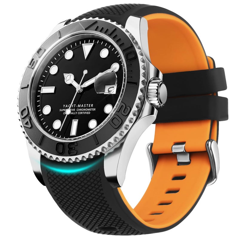 Fullmosa 22mm 20mm 24mm Silicone Watch Bands Curved Watch Strap Compatible with Samsung Galaxy Watch 7 6 5 4 3 Garmin Fossil Amazfit for Men Women22mmBlackOrange - Image 2