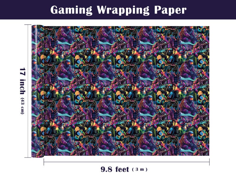 WRAPAHOLIC Gaming Wrapping Paper Roll - Mini Roll - 17 Inch x 9.8 Feet - Science Fiction Video Game Wrapping Paper, Perfect for Boys Birthday, Game Lover, Baby Shower - Image 3