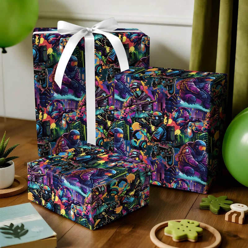 WRAPAHOLIC Gaming Wrapping Paper Roll - Mini Roll - 17 Inch x 9.8 Feet - Science Fiction Video Game Wrapping Paper, Perfect for Boys Birthday, Game Lover, Baby Shower - Image 4