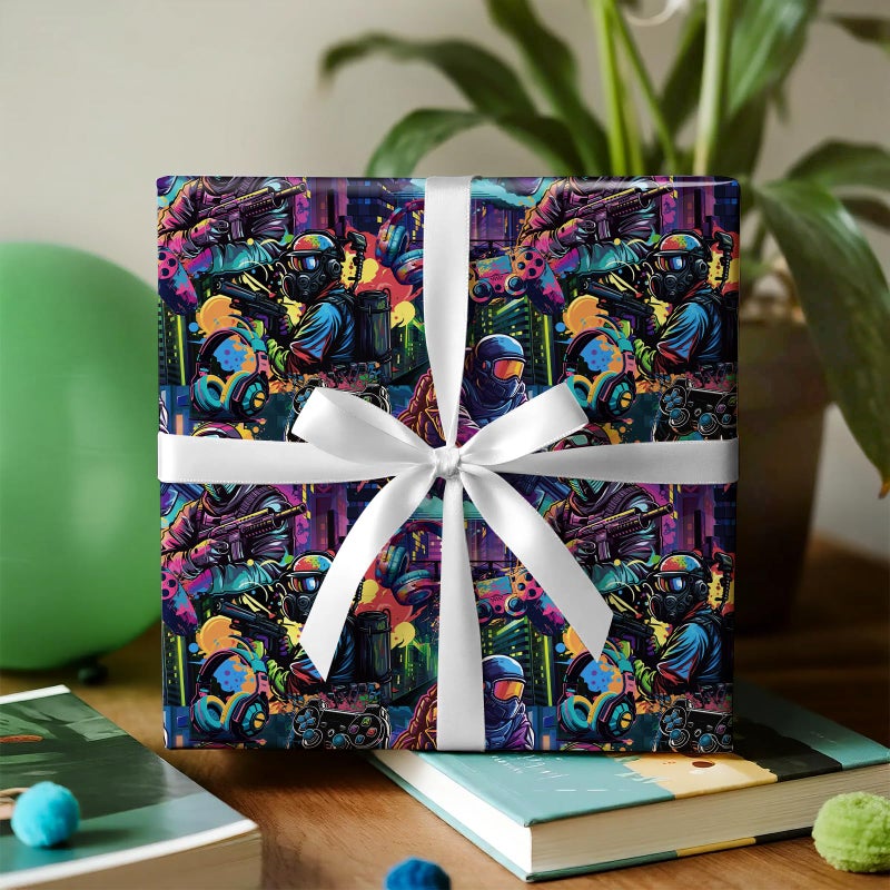 WRAPAHOLIC Gaming Wrapping Paper Roll - Mini Roll - 17 Inch x 9.8 Feet - Science Fiction Video Game Wrapping Paper, Perfect for Boys Birthday, Game Lover, Baby Shower - Image 5
