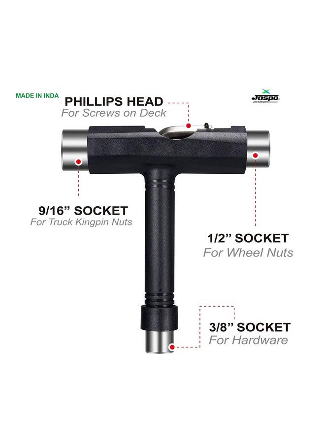 Jaspo All-In-One Multi-Function Portable Skateboard T Tool Accessory With T-Type Allen Key And L-Type Phillips Head Wrench Screwdriver - Image 2