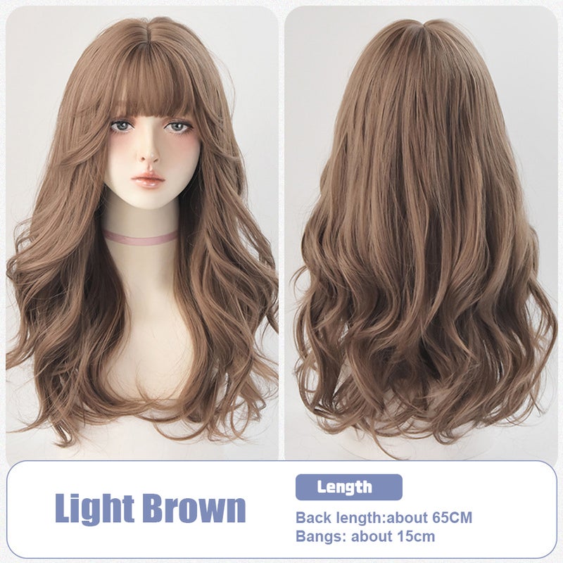 شعر مستعار طويل مجعد طبيعي مع غطاء شعر وغطاء للشعر المستعار بدون لاصق فروع مجعدة صناعية طبيعية طولها 25 بوصة - Image 1