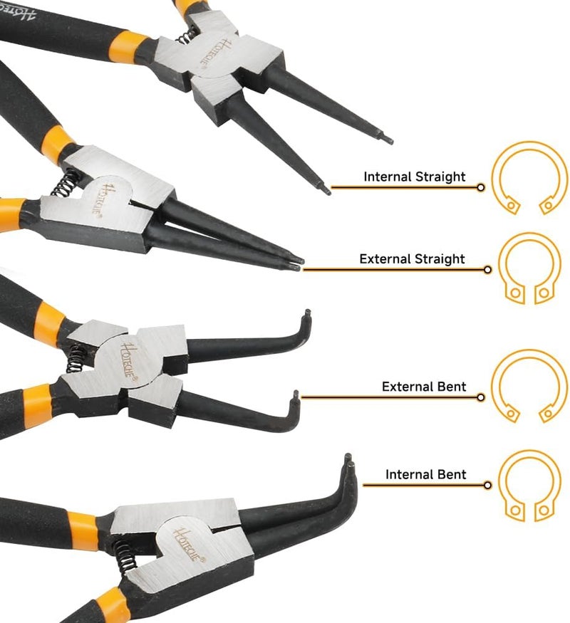 HOTECHE 7"/180mm 4Pcs Cr-V Circlip Pliers Set, External/Internal Straight&Bent, for Automotive Retaining Ring Removal, Home Appliance maintenance - Image 2