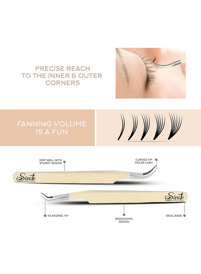 SIVOTE Ivote Fiber Tips Lash Tweezers For Eyelash Extensions Set Of 4 Curved Dolphin 90 Degree & 45 Degree Tweezer Vanilla - Image 5
