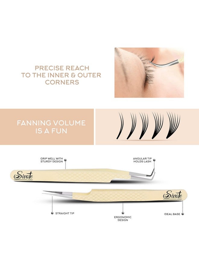 SIVOTE Ivote Fiber Tips Lash Tweezers For Eyelash Extensions Set Of 4 Curved Dolphin 90 Degree & 45 Degree Tweezer Vanilla - Image 4