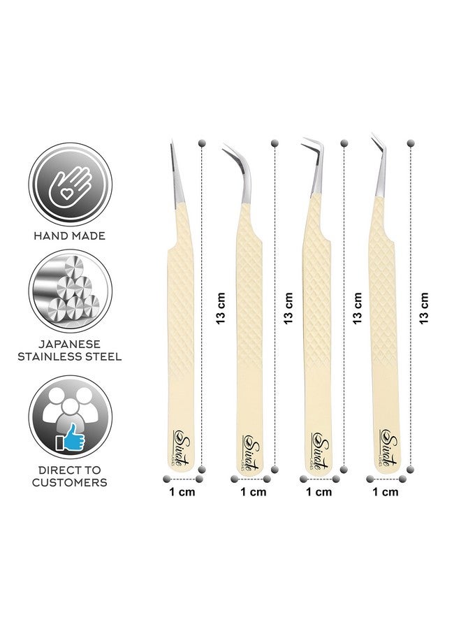 SIVOTE Ivote Fiber Tips Lash Tweezers For Eyelash Extensions Set Of 4 Curved Dolphin 90 Degree & 45 Degree Tweezer Vanilla - Image 3