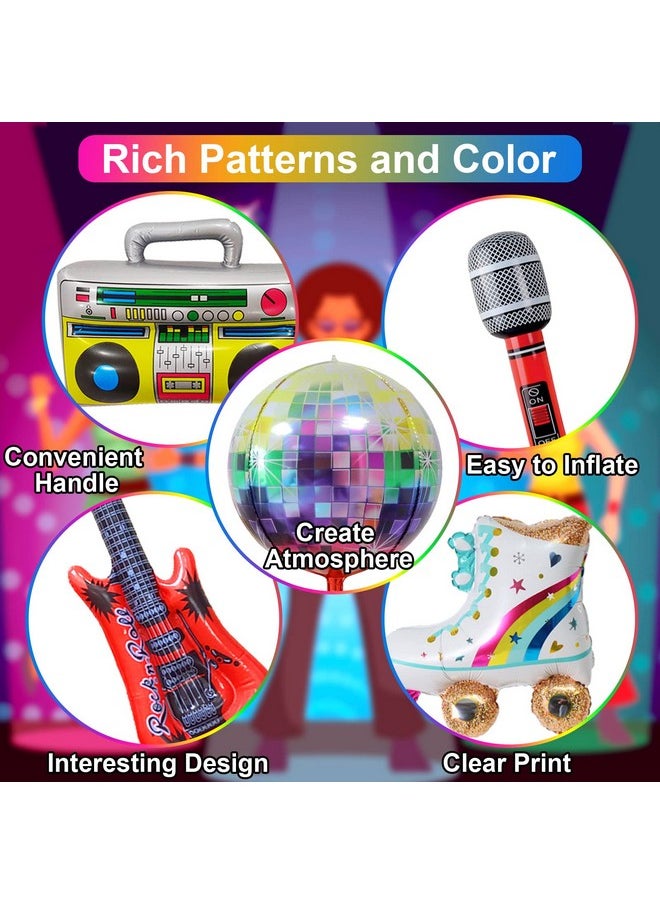 Amandir 90S 80S Theme Party Decorations 90Pcs Balloon Arch Kit 6Pcs Inflatable Retro Disco Ball Microphone Rainbow Roller Skate Boom Box Guitar Balloon For Back To 90S 80S Hip Hop Birthday Supplies  - Image 5
