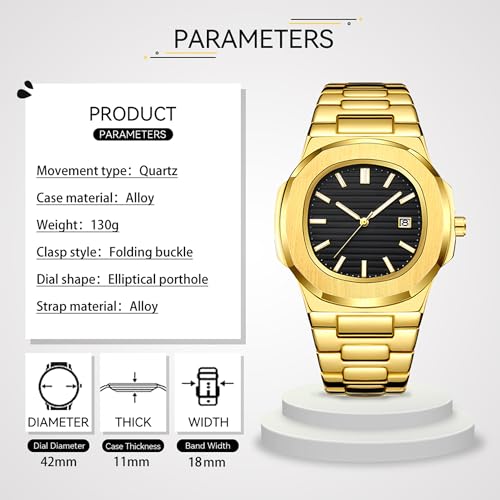 BARAMON Wrist Watches for Men, Nautilus Stainless Steel Quartz Movement Date Luxury Style Men's Luminous Hands Casual Business Watches - Image 2