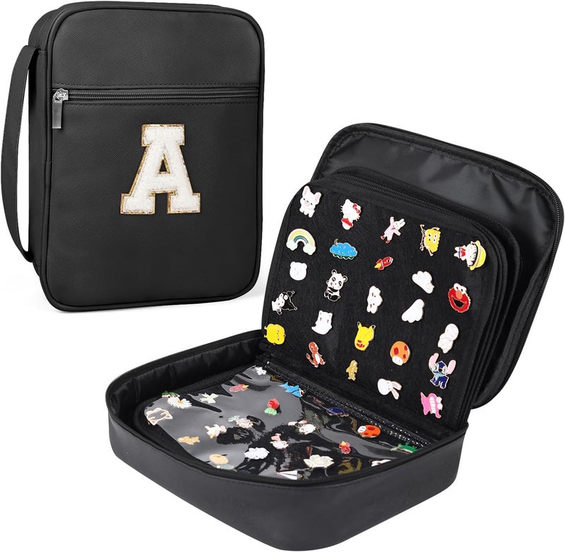 Fruobeyla Pin Display Bag, Letter PU Pin Trading Book with 8 Pages, Waterproof Enamel Pins Holder Board, Suitable as Pin Collection Display Case, A - Image 1