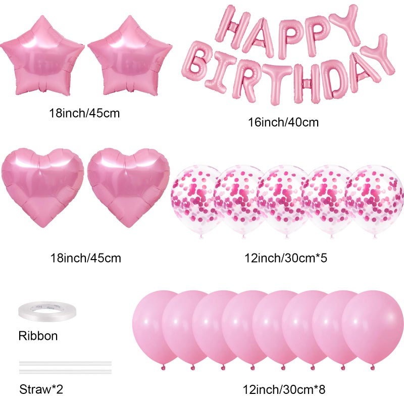 CANREVEL Happy Birthday Balloons Banner 16 Inch Mylar Foil Letters with Star & Heart Balloons Birthday Party Decorations for Men and Women - 30 Pcs Pink - Image 2