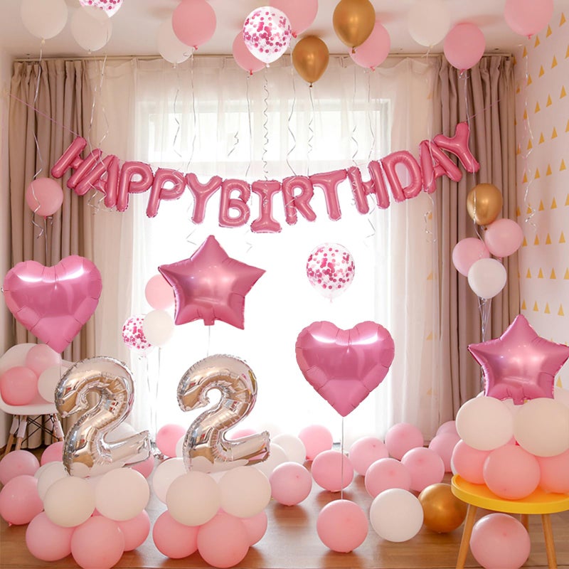CANREVEL Happy Birthday Balloons Banner 16 Inch Mylar Foil Letters with Star & Heart Balloons Birthday Party Decorations for Men and Women - 30 Pcs Pink - Image 4