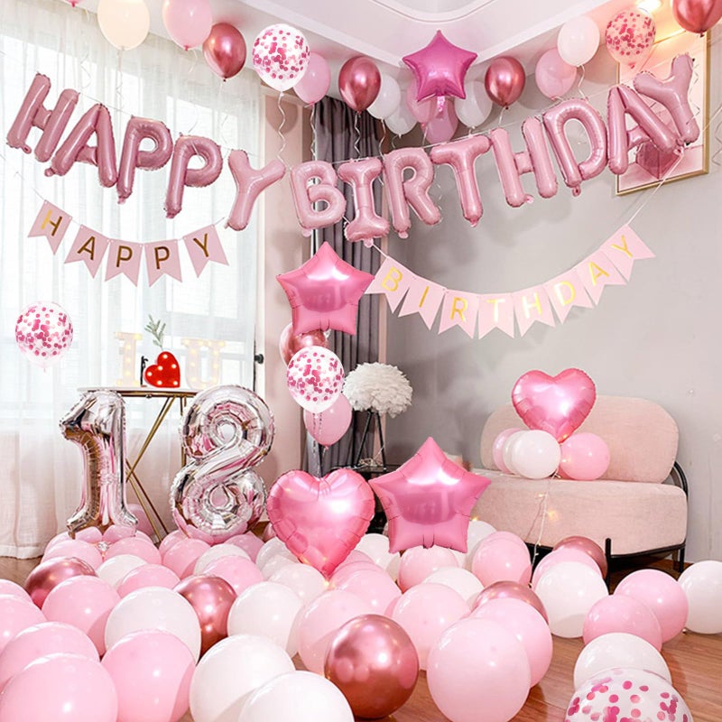 CANREVEL Happy Birthday Balloons Banner 16 Inch Mylar Foil Letters with Star & Heart Balloons Birthday Party Decorations for Men and Women - 30 Pcs Pink - Image 5