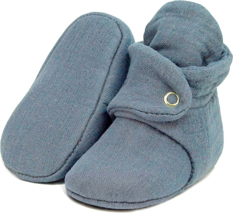 Ella Bonna Muslin Baby Booties, Organic Cotton, Newborn Slippers, Dark Grey  - Image 1