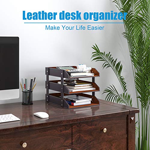 Thipoten Leather Desk Organizer, Thipoten 3-Tier Stackable Letter Tray Holder for Office Supplies, Paper, File, Magazine, Perfect Office Organization for Desktop (Brown-3Tiers) - Image 5