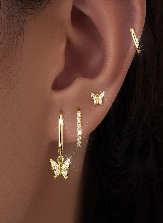 Poxtex طقم أقراط حلقية ذهبية صغيرة للنساء والرجال، مضادة للحساسية، مطلية بالذهب عيار 14 قيراط، أقراط غضروفية متعددة، خفيفة الوزن، صغيرة ورقيقة، لطيفة وعصرية، هدية مثالية لعيد الميلاد للنساء - Image 3