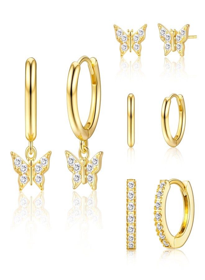 Poxtex طقم أقراط حلقية ذهبية صغيرة للنساء والرجال، مضادة للحساسية، مطلية بالذهب عيار 14 قيراط، أقراط غضروفية متعددة، خفيفة الوزن، صغيرة ورقيقة، لطيفة وعصرية، هدية مثالية لعيد الميلاد للنساء - Image 1