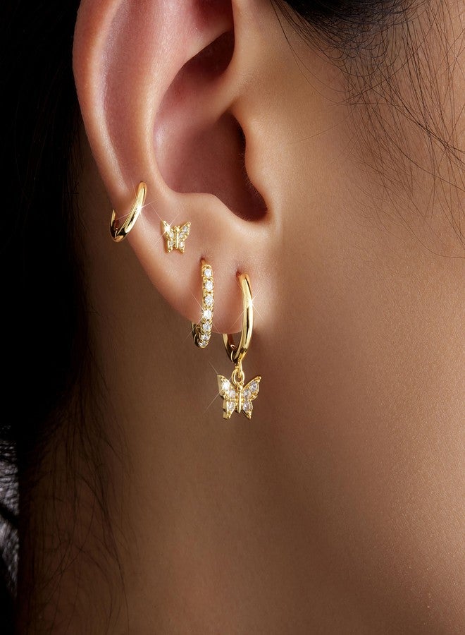 Poxtex طقم أقراط حلقية ذهبية صغيرة للنساء والرجال، مضادة للحساسية، مطلية بالذهب عيار 14 قيراط، أقراط غضروفية متعددة، خفيفة الوزن، صغيرة ورقيقة، لطيفة وعصرية، هدية مثالية لعيد الميلاد للنساء - Image 4