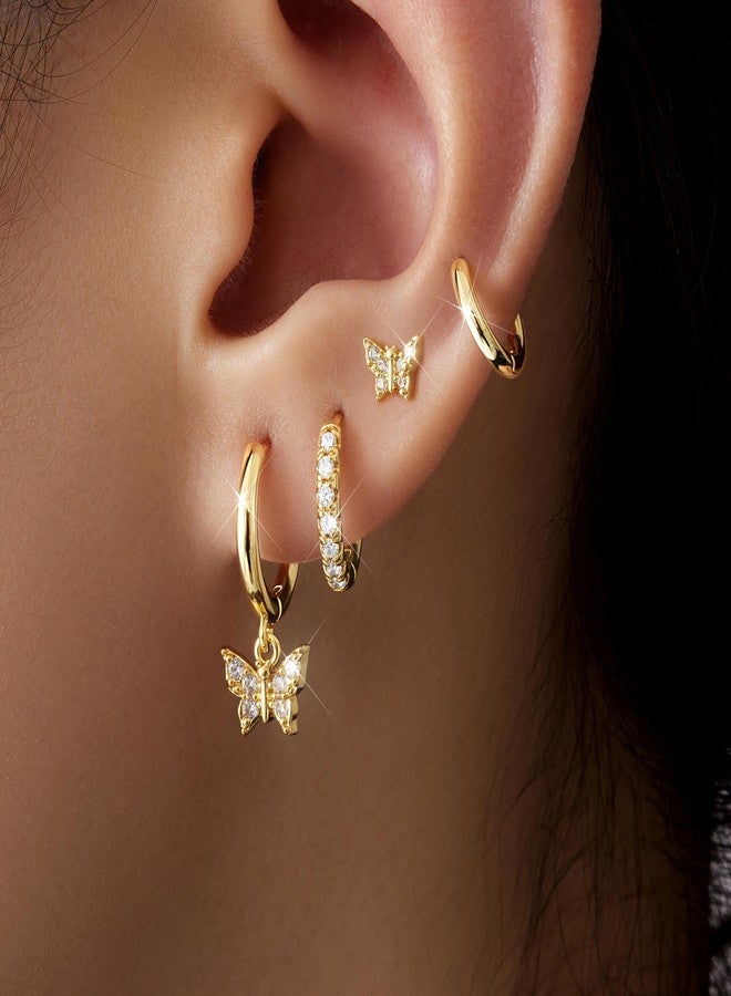 Poxtex طقم أقراط حلقية ذهبية صغيرة للنساء والرجال، مضادة للحساسية، مطلية بالذهب عيار 14 قيراط، أقراط غضروفية متعددة، خفيفة الوزن، صغيرة ورقيقة، لطيفة وعصرية، هدية مثالية لعيد الميلاد للنساء - Image 2