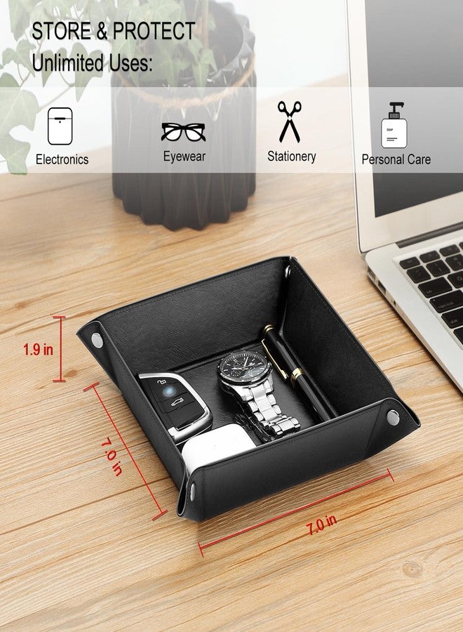 SITHON Valet Tray Desktop Storage Organizer - Multi-Use PU Leather Catchall Tray Bedside Nightstand Caddy Dice Holder for Keys, Phone, Wallet, Coin, Jewelry, Traveling and More, Black - Image 4