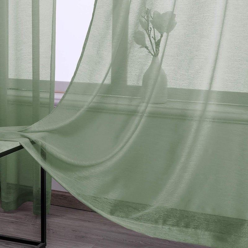 DONREN 96 Inch Sheer Curtains Grommet 2 Panel Faux Linen Voile Drapes Textured Sheer Curtains for Living Room Bedroom,Sage - Image 2