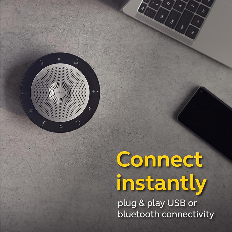 جابرا هاتف مكبر الصوت Speak 750 UC اللاسلكي بتقنية Bluetooth، مزود بمحول USB Link 370: مكبر صوت محمول لعقد الاجتماعات في أي مكان، بجودة صوت عالية، معتمد للاستخدام مع Zoom وGoogle Meet. - Image 3